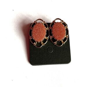 Vintage Elegant Goldstone Art Glass Oval Earrings